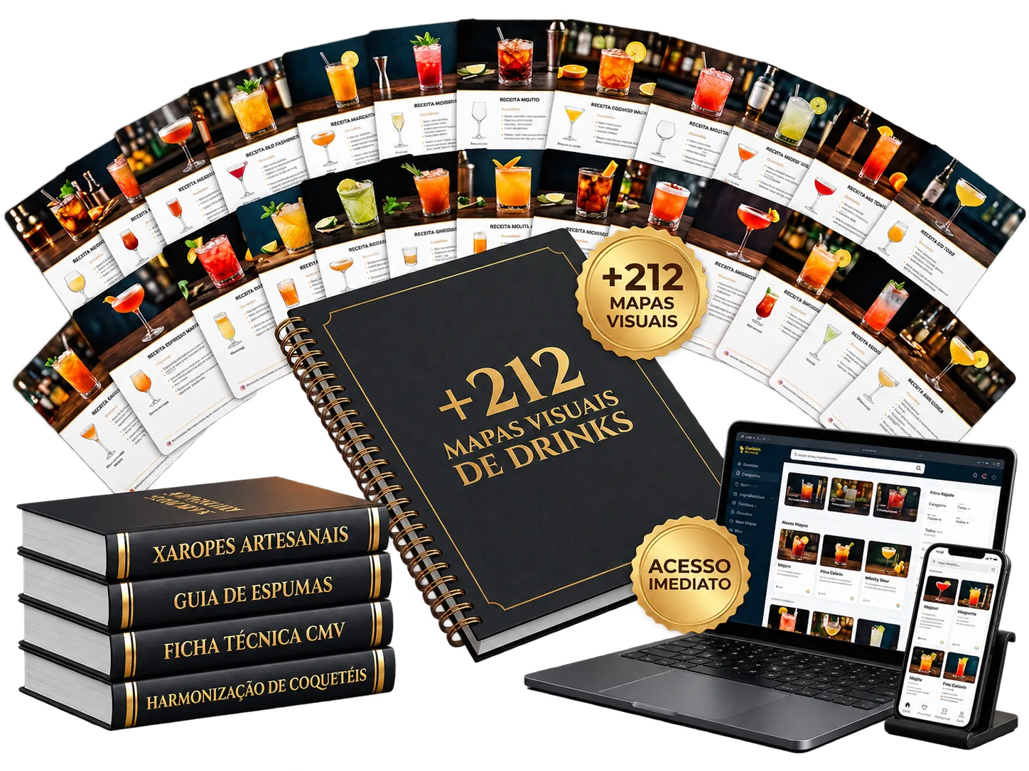 Mockup oficial de produto Drinks Visuais com mapas de consulta e bónus